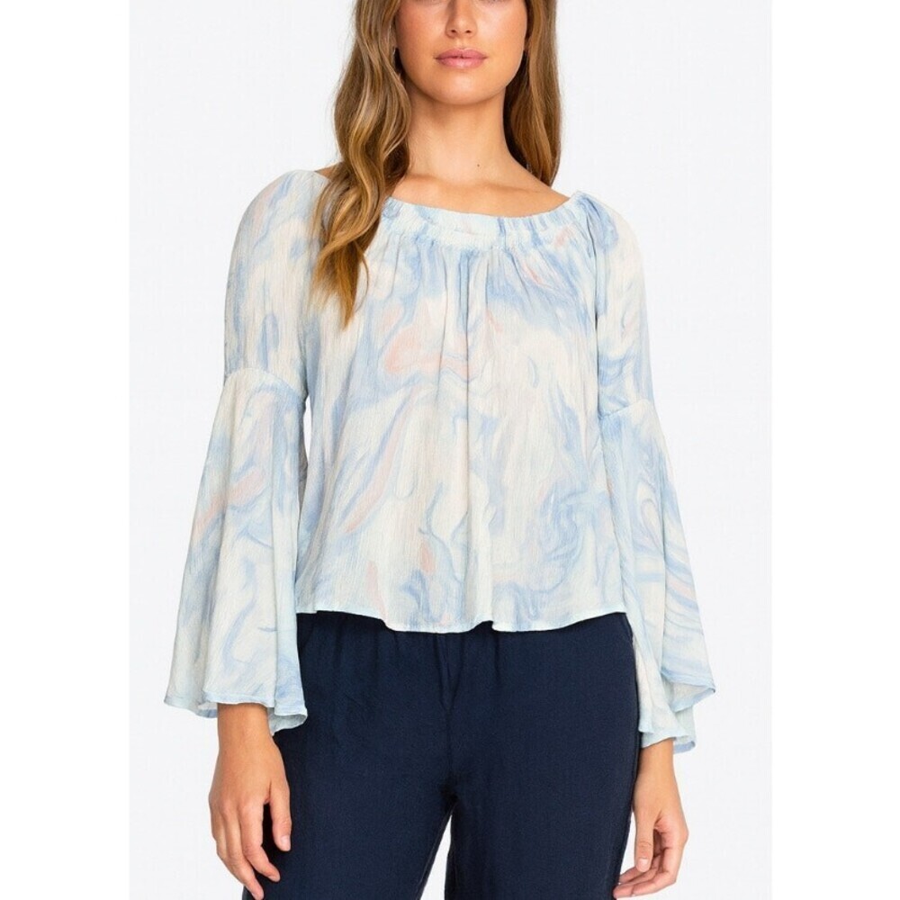 Hollister BoHo tie dyed flutter wide sleeve cropped blouse top off shoulder SZ M